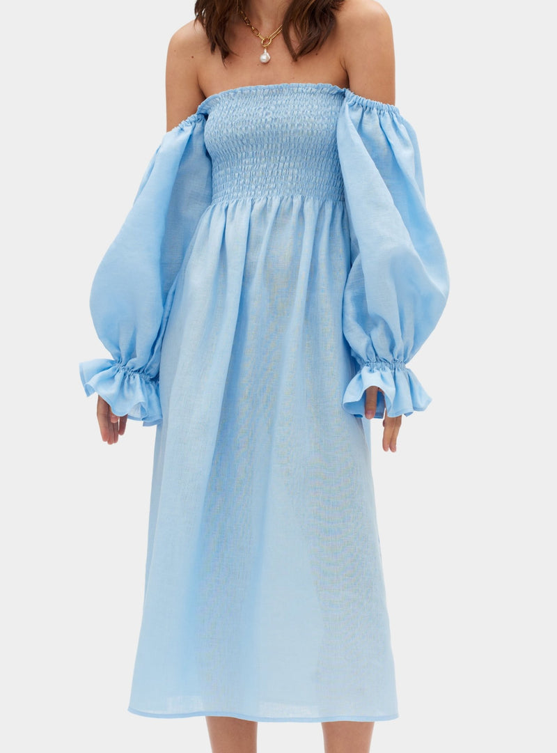 Atlanta strapless linen dress in light blue Atlanta strapless linen dress in light blue