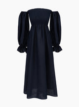 Atlanta schulterfreies Leinenkleid in navy - weddorable