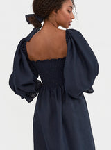 Atlanta schulterfreies Leinenkleid in navy - weddorable