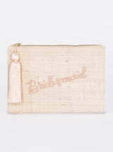 Bridesmaid bestickte Tasche aus geflochtenem Stroh - weddorable