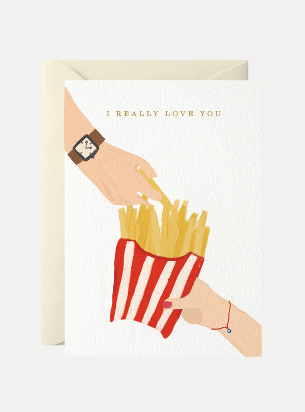 I Really Love You French Fries Grußkarte - weddorable