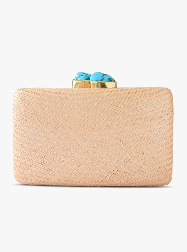 Jen Clutch mit türkisfarbenen Stein aus geflochtenem Stroh - weddorable