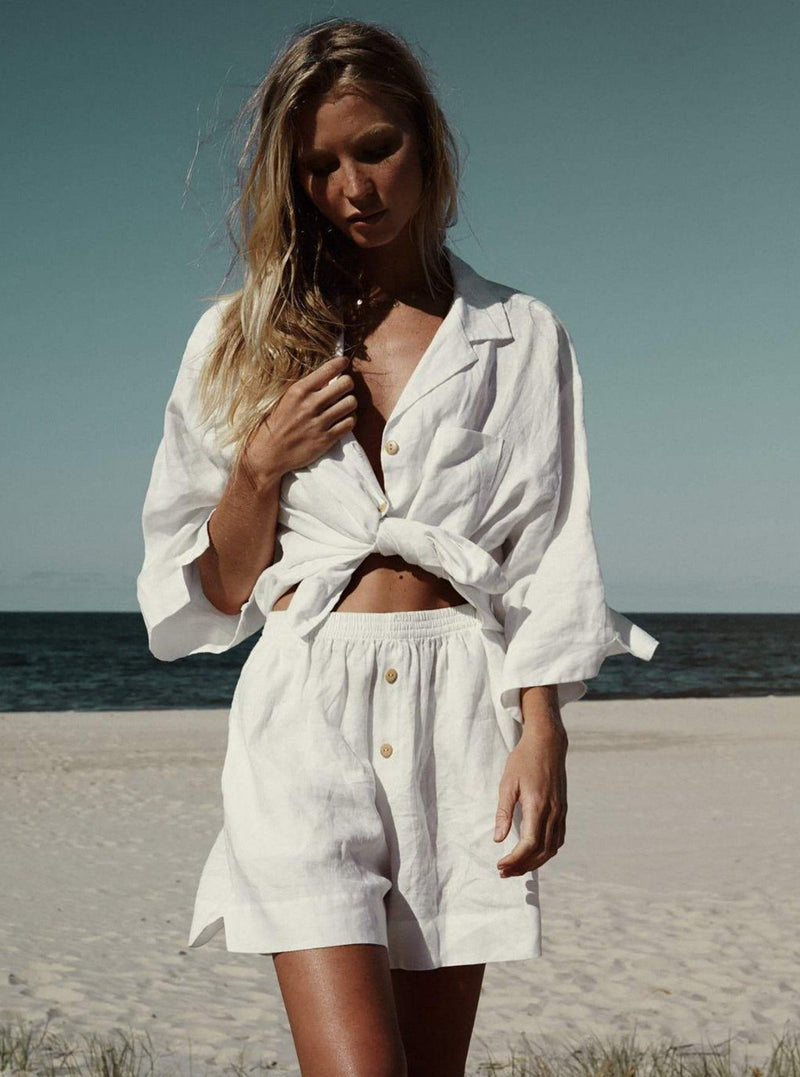 Kurzer leinen Pyjama Riviera in weiß - weddorable