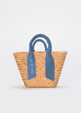 St Tropez Tote aus geflochtenem Stroh mit Leinenbandeau - weddorable