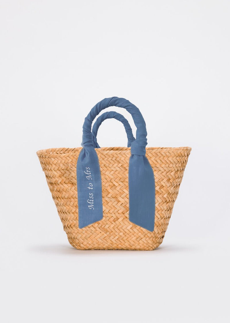 St Tropez Tote aus geflochtenem Stroh mit Leinenbandeau - weddorable